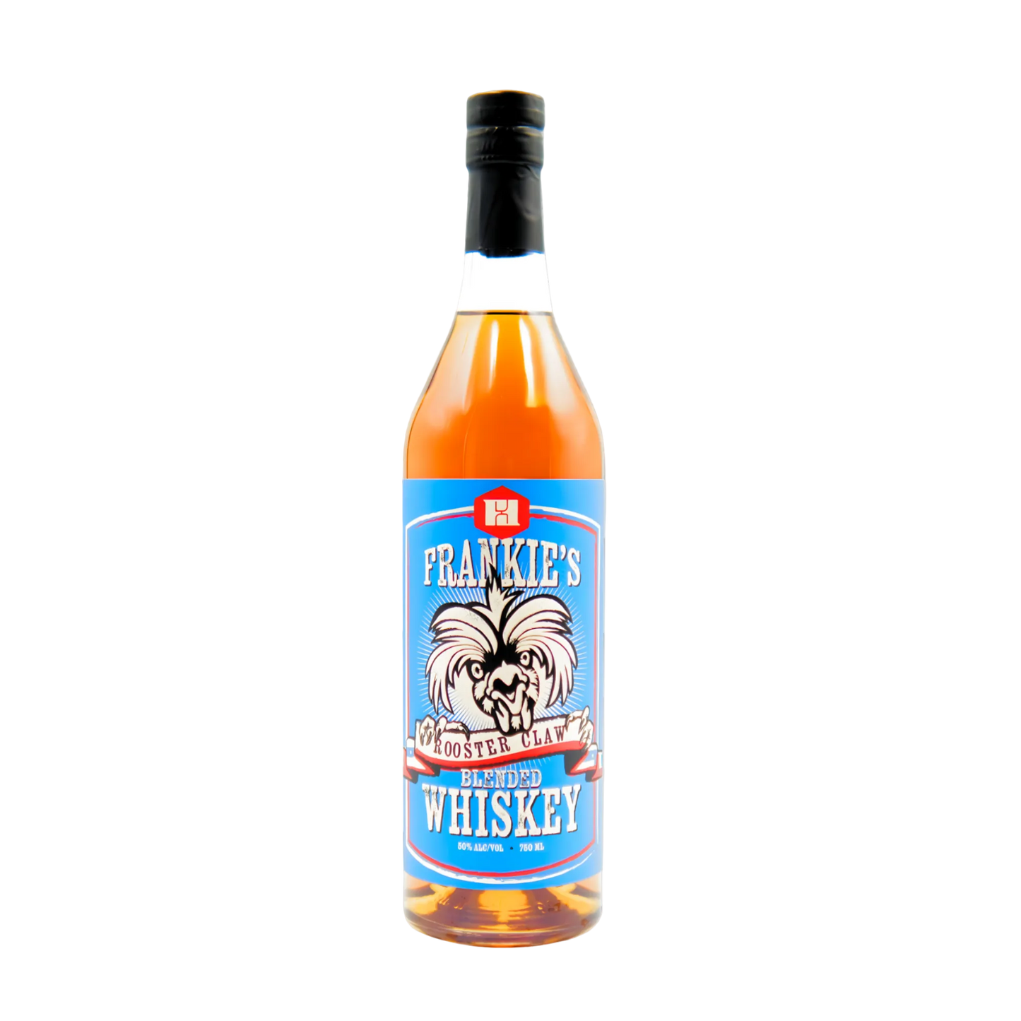 Bottle of Frankie's Blended Whiskey on a white background